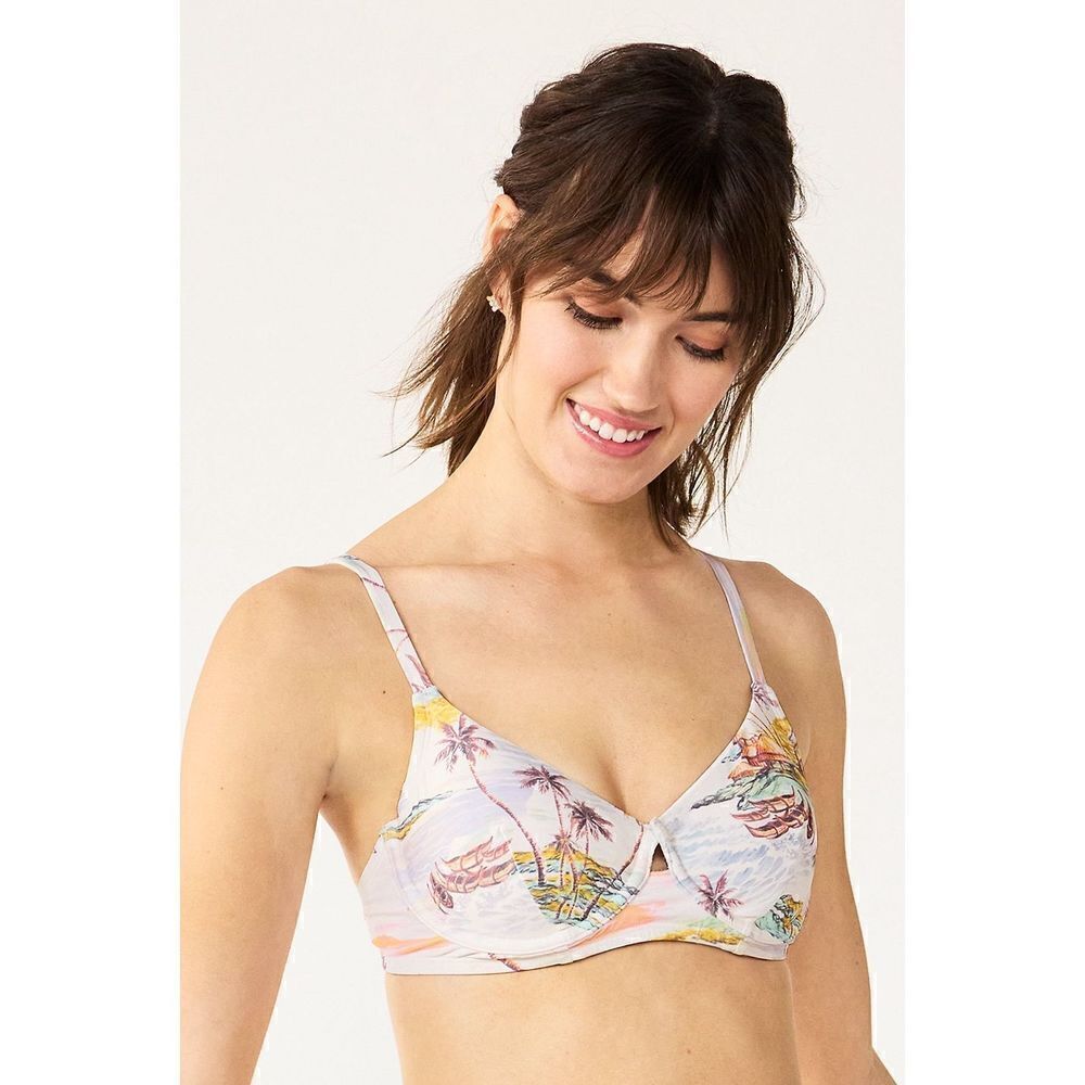 New! FRESHWATER Underwire Bikini Top XXL Tropical‎ Removable Cups Adj Straps NWT
